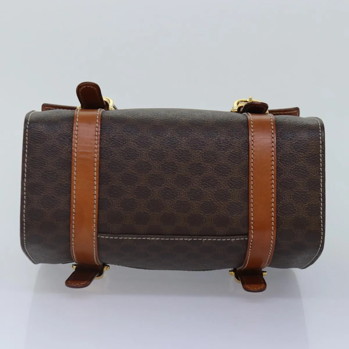 CELINE Macadam Canvas Shoulder Bag PVC Leather Brown Gold Auth 85679