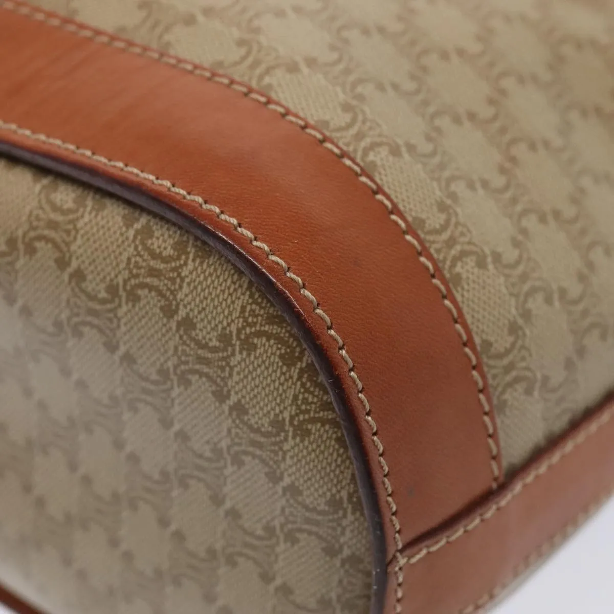 CELINE Macadam Canvas Tote Bag Beige Gold Auth 88763