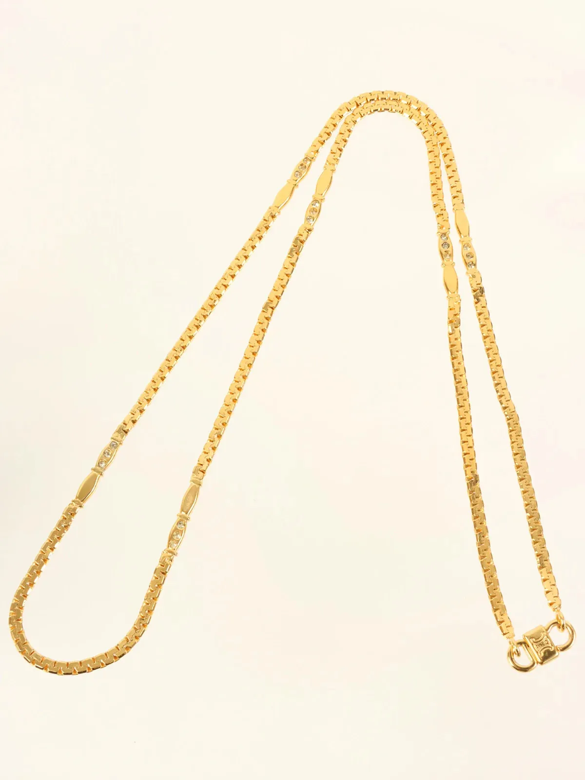 CELINE Rhinestone Chain Necklace Gold