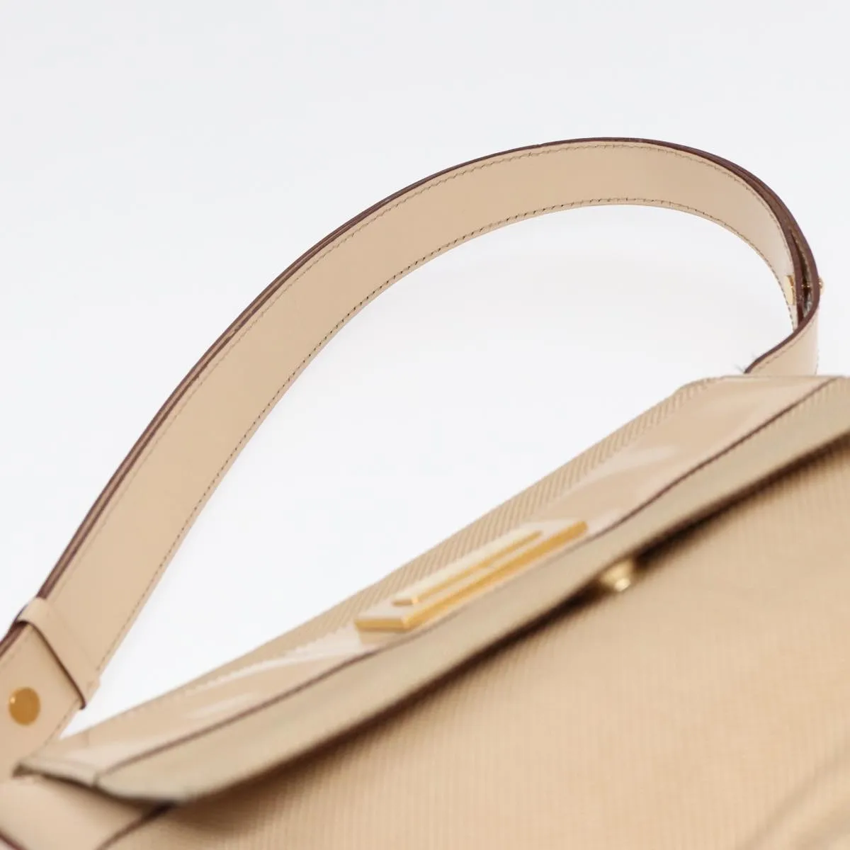 CELINE Shoulder Bag Nylon Beige Gold Auth 87076