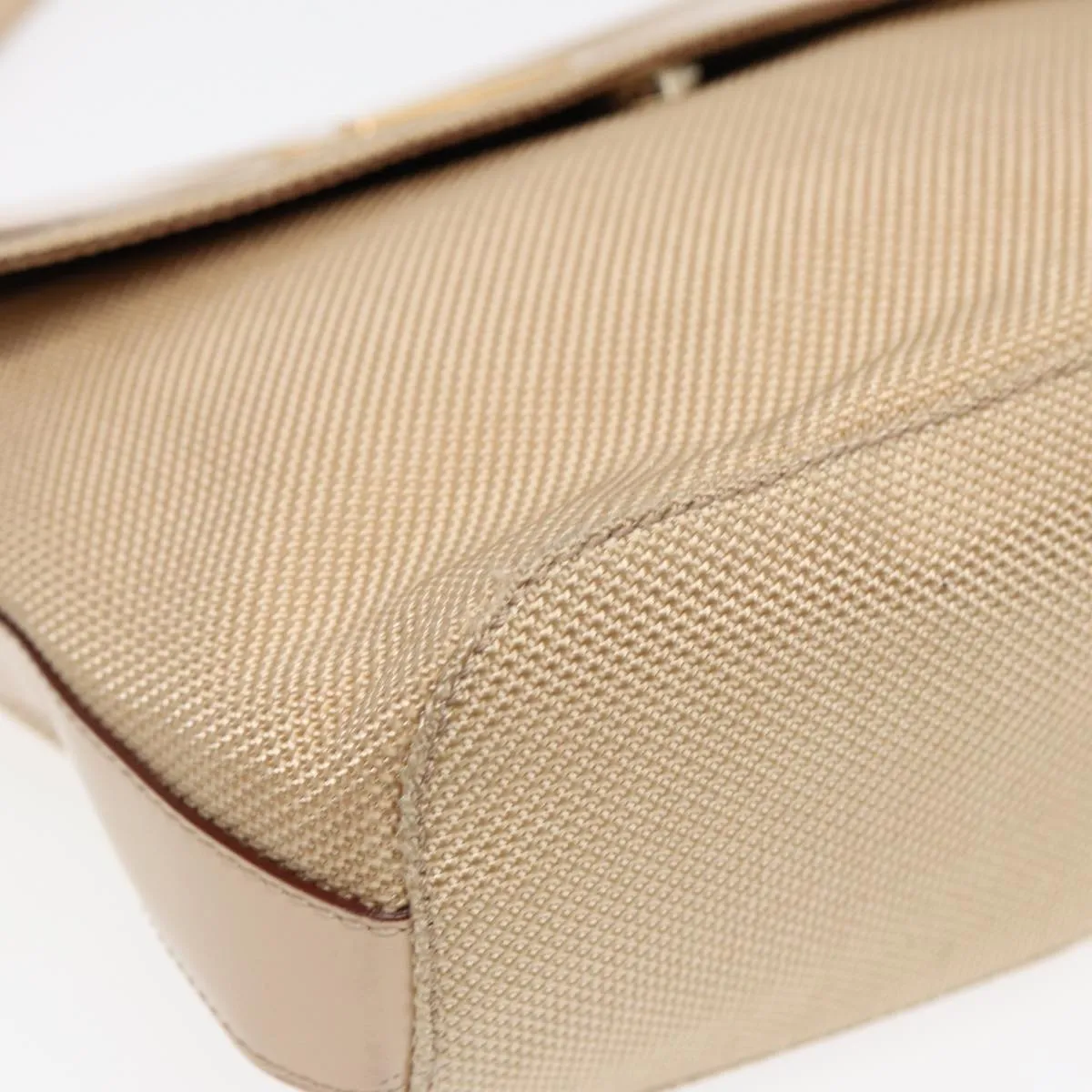 CELINE Shoulder Bag Nylon Beige Gold Auth 87076