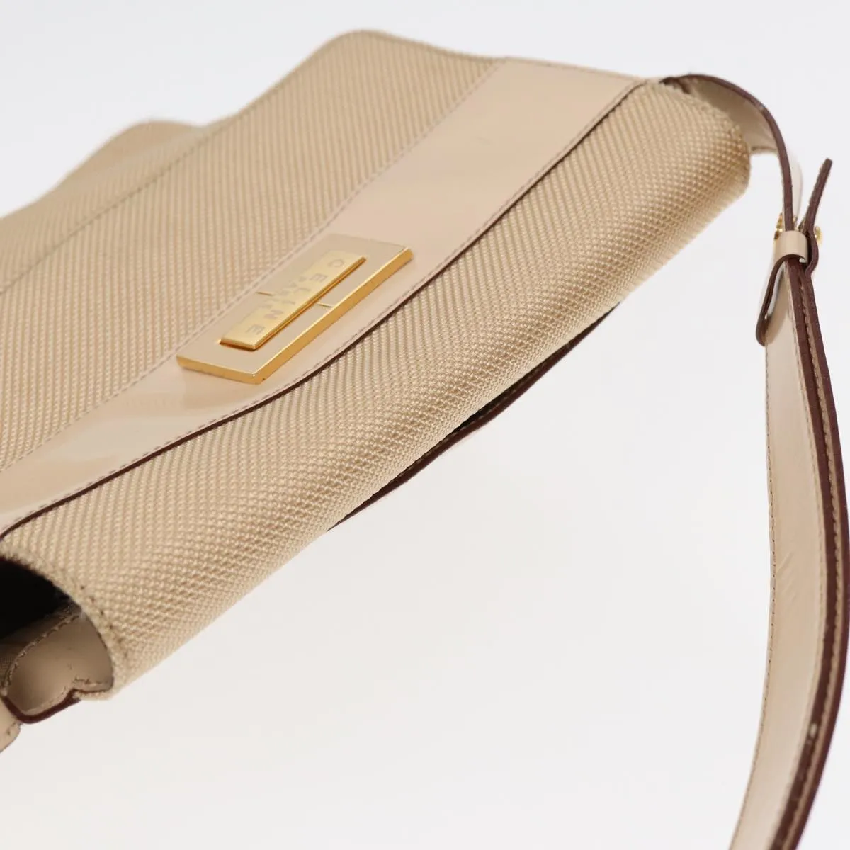 CELINE Shoulder Bag Nylon Beige Gold Auth 87076