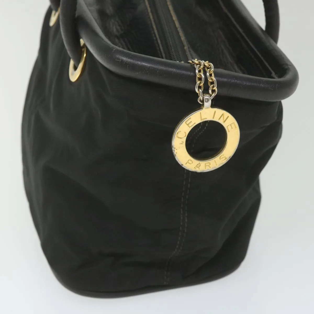 CELINE Shoulder Bag Nylon Black Auth bs10094
