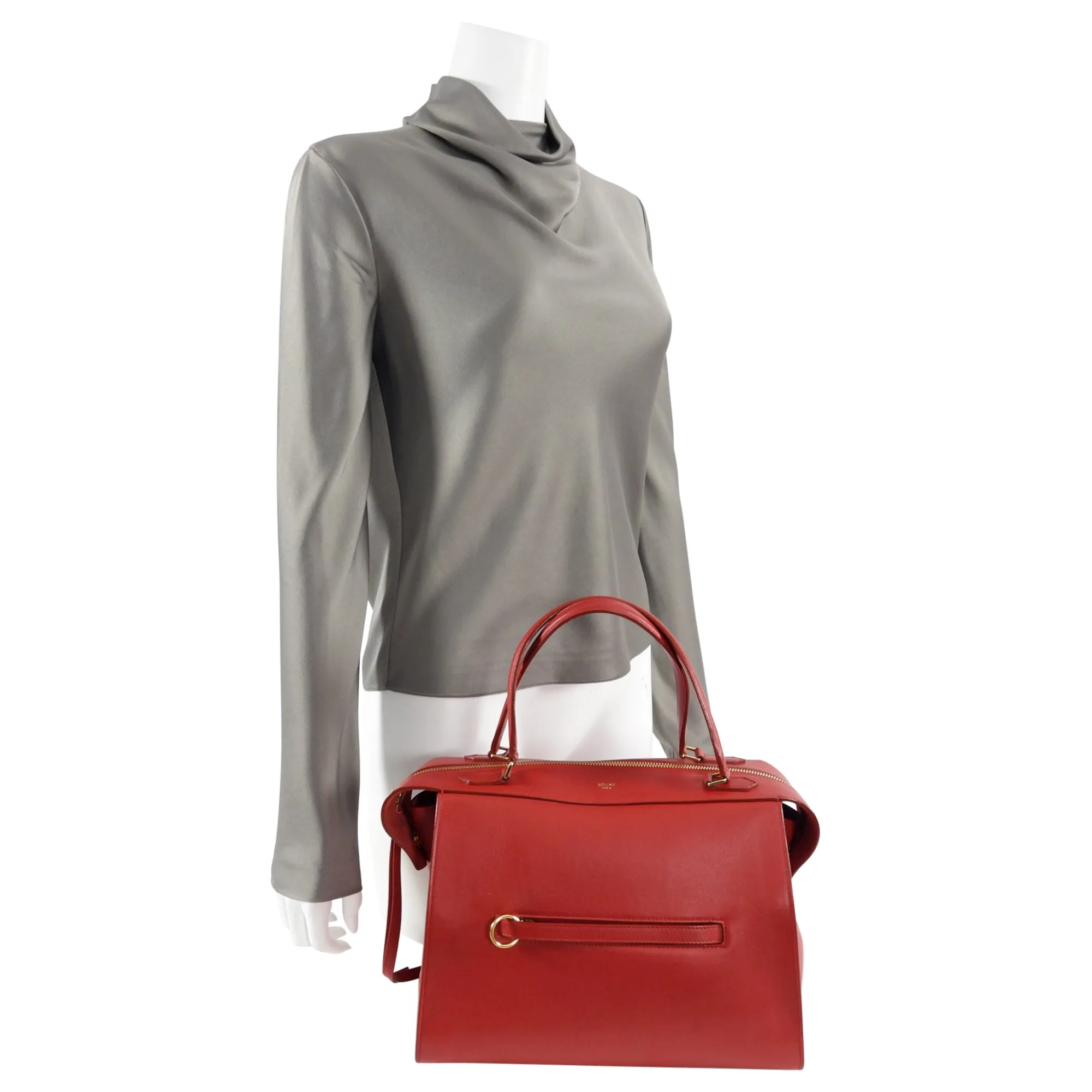 Celine Smooth Red Leather Small Ring Bag
