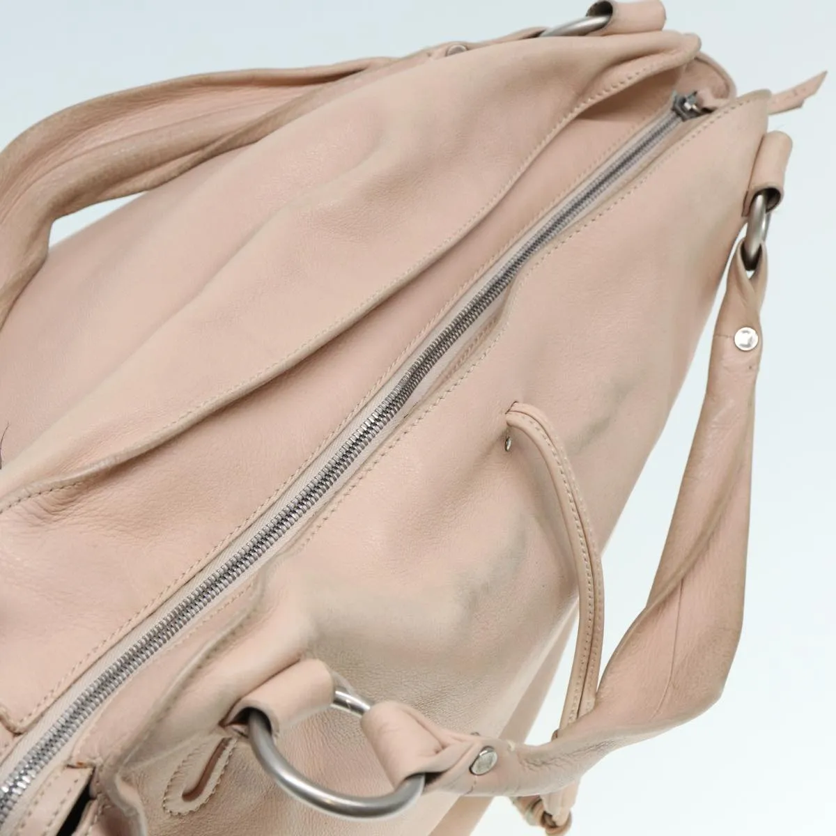 CELINE Tote Bag Leather Beige Auth 78835