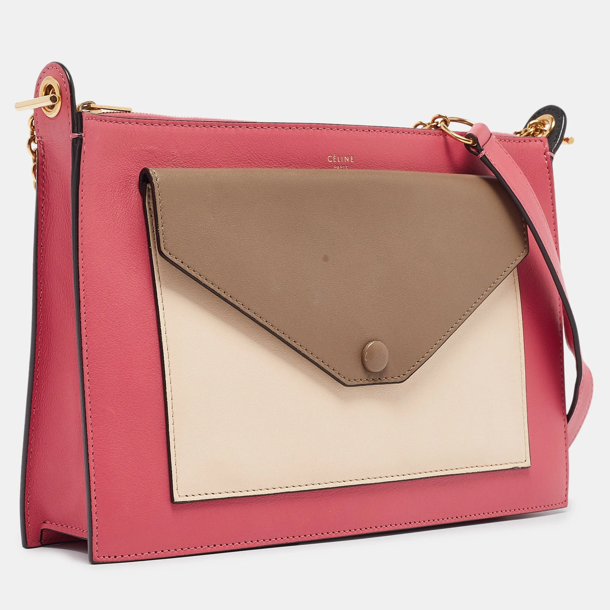 CELINE Tricolor Leather Pocket Envelope Shoulder Bag