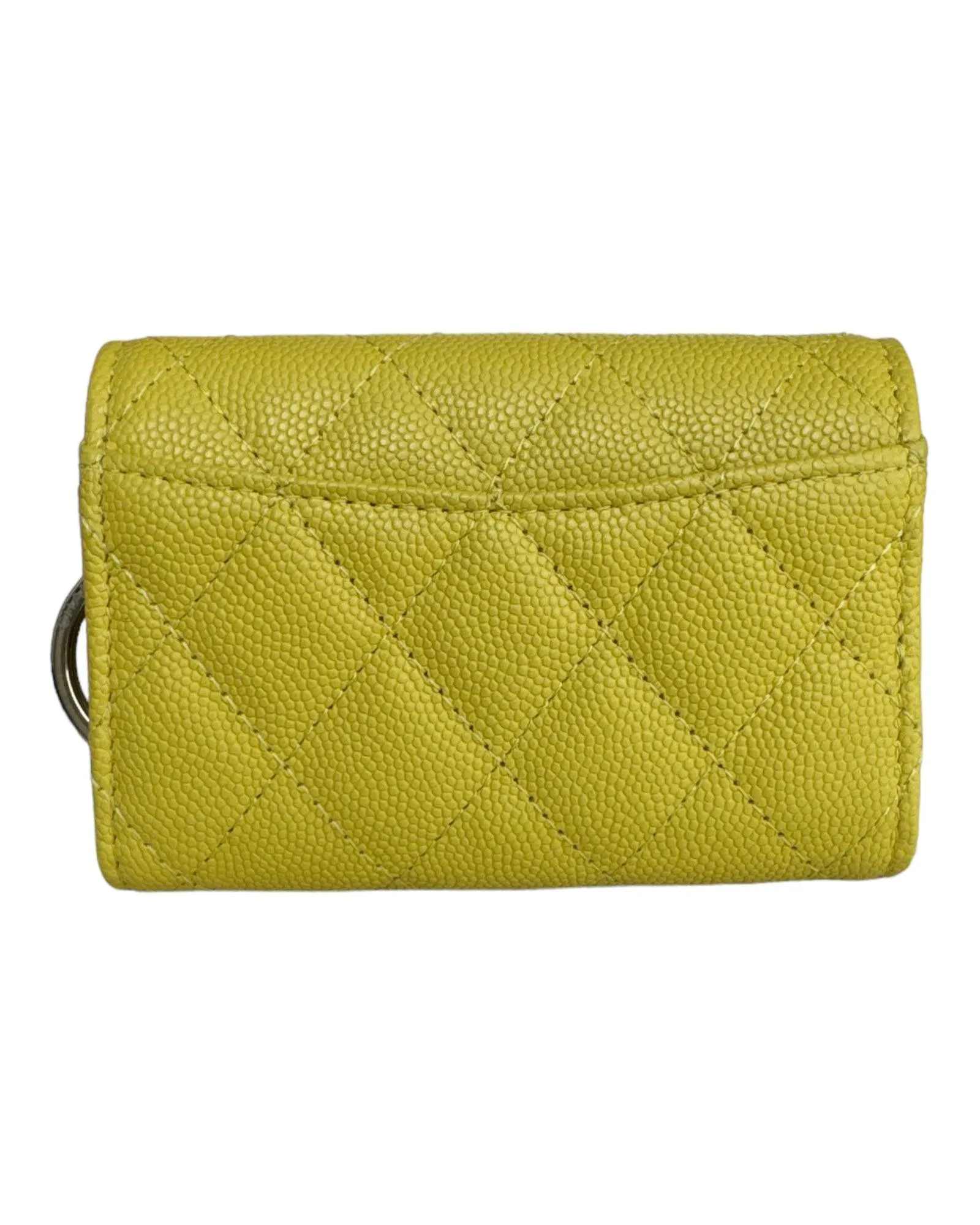 Chanel Caviar Quilted Classic 4 Key Holder Wallet Yellow