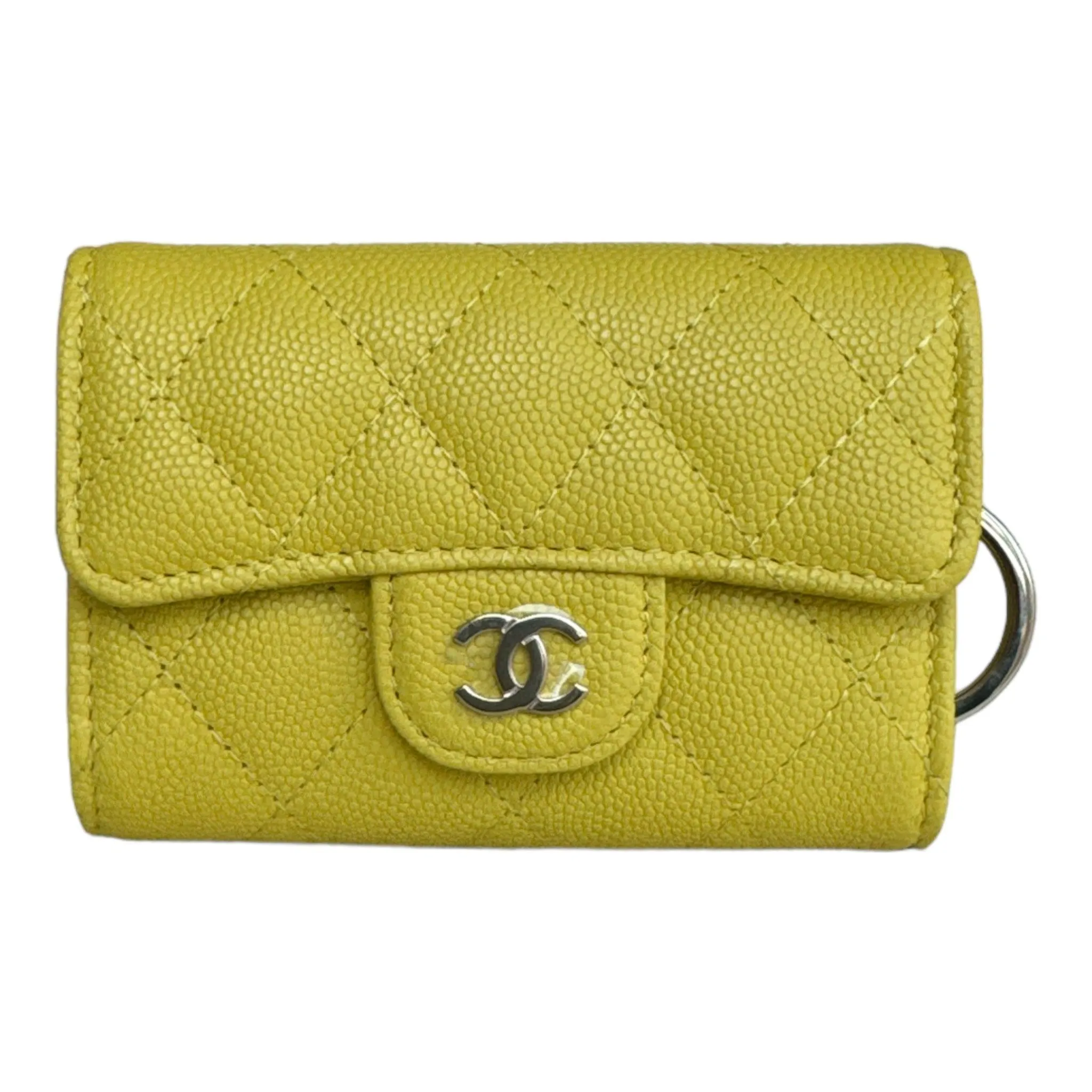 Chanel Caviar Quilted Classic 4 Key Holder Wallet Yellow