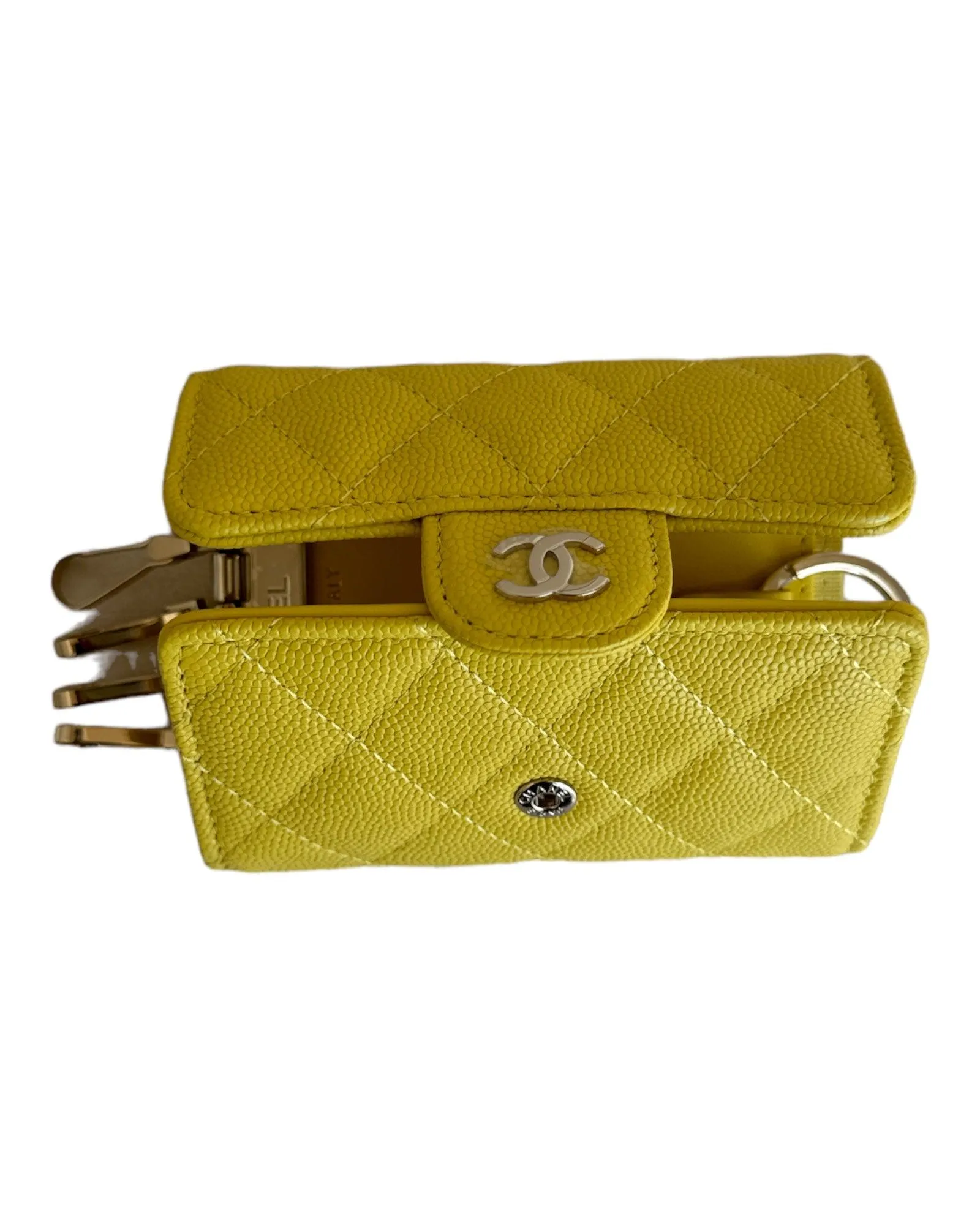 Chanel Caviar Quilted Classic 4 Key Holder Wallet Yellow