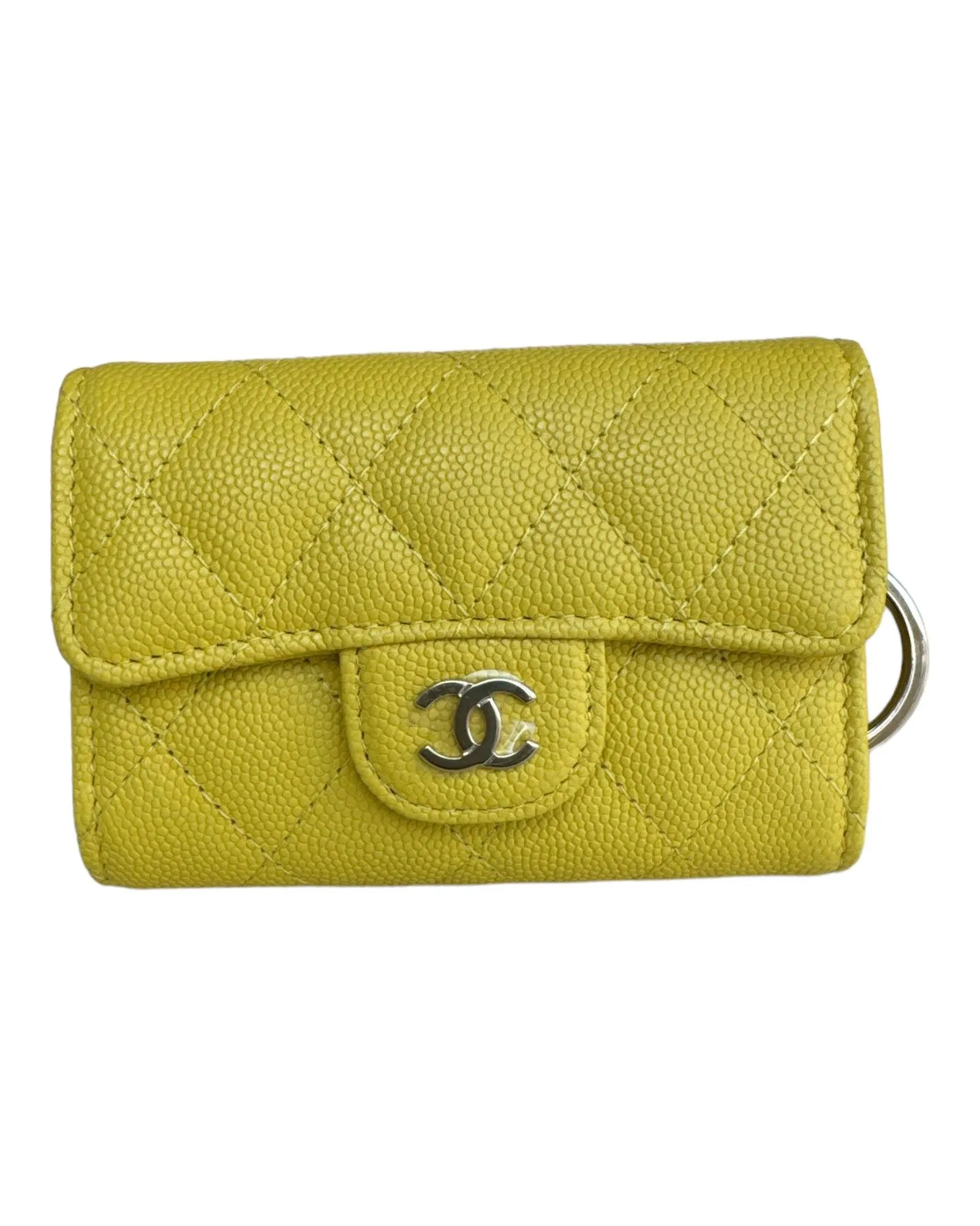 Chanel Caviar Quilted Classic 4 Key Holder Wallet Yellow