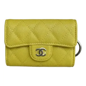Chanel Caviar Quilted Classic 4 Key Holder Wallet Yellow