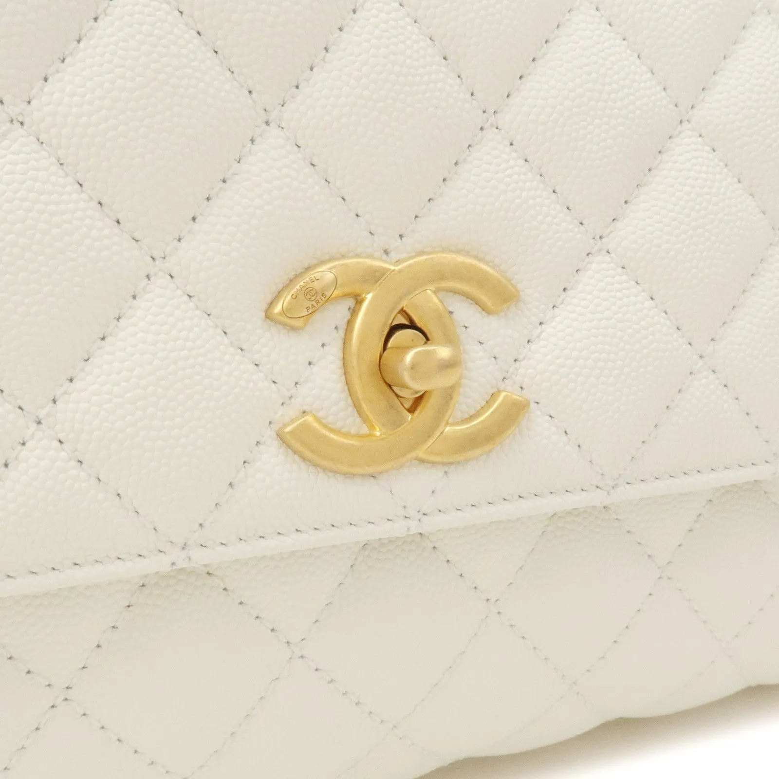 CHANEL Matelasse Caviar Skin COCO Handle 28 2Way Bag White A92991