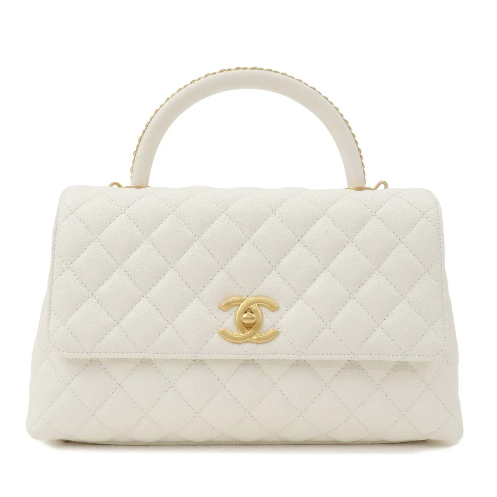 CHANEL Matelasse Caviar Skin COCO Handle 28 2Way Bag White A92991