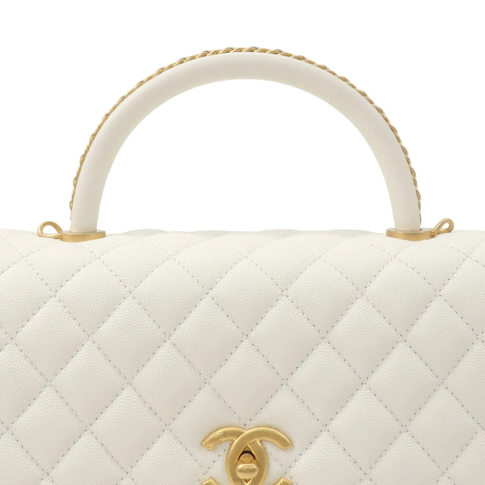 CHANEL Matelasse Caviar Skin COCO Handle 28 2Way Bag White A92991
