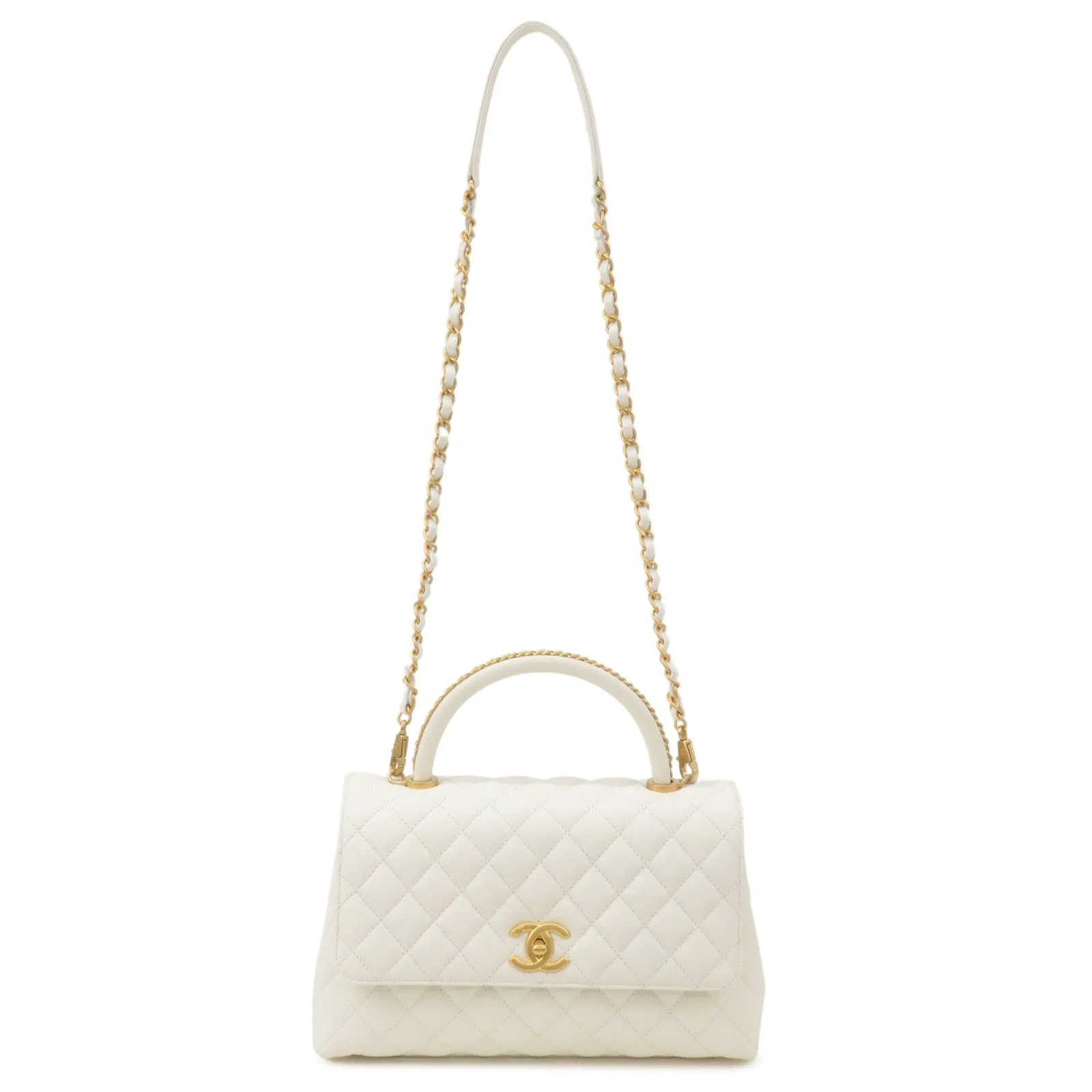 CHANEL Matelasse Caviar Skin COCO Handle 28 2Way Bag White A92991