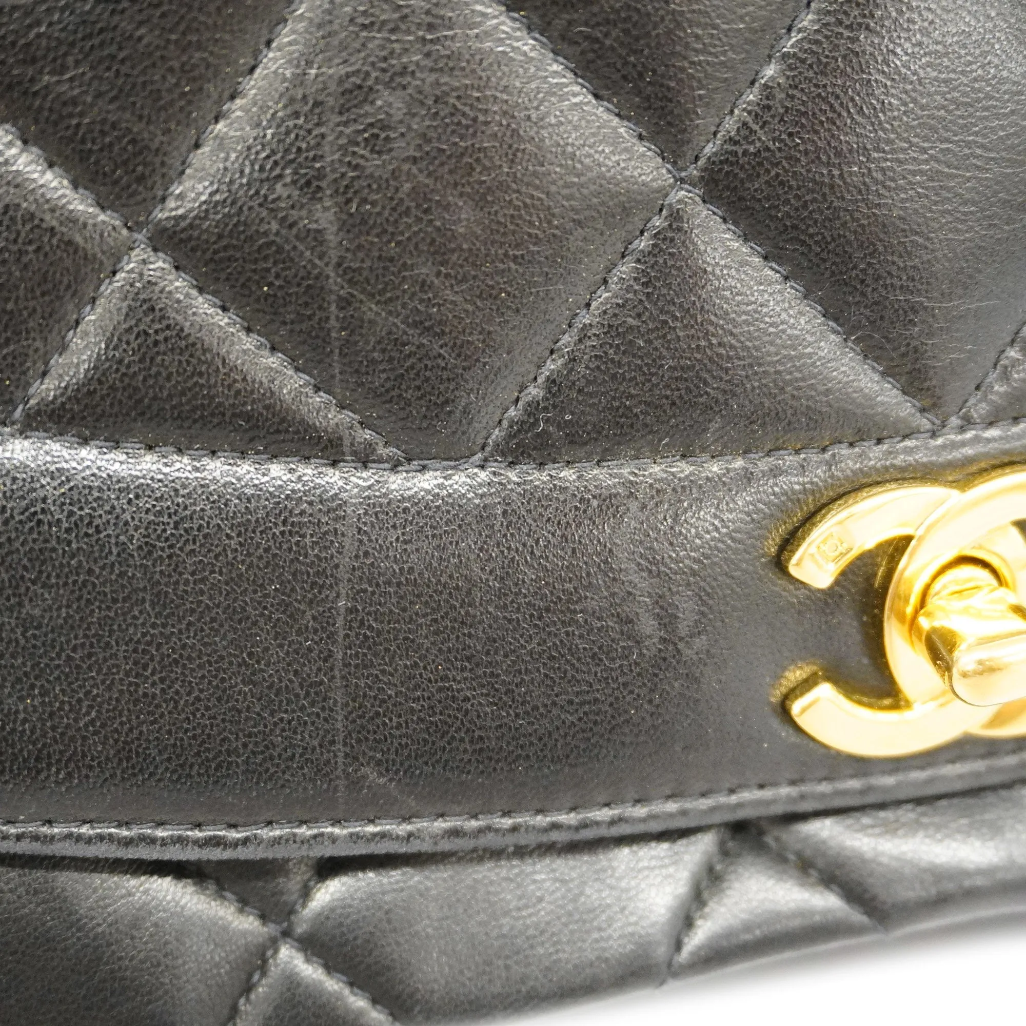 CHANEL[3ca0445]   Shoulder Bag Matelasse Diana Flap Single Chain Lambskin Black Gold metal