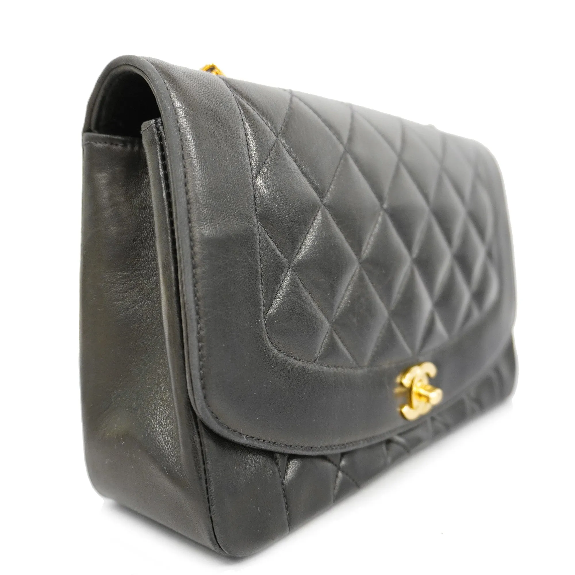 CHANEL[3ca0445]   Shoulder Bag Matelasse Diana Flap Single Chain Lambskin Black Gold metal