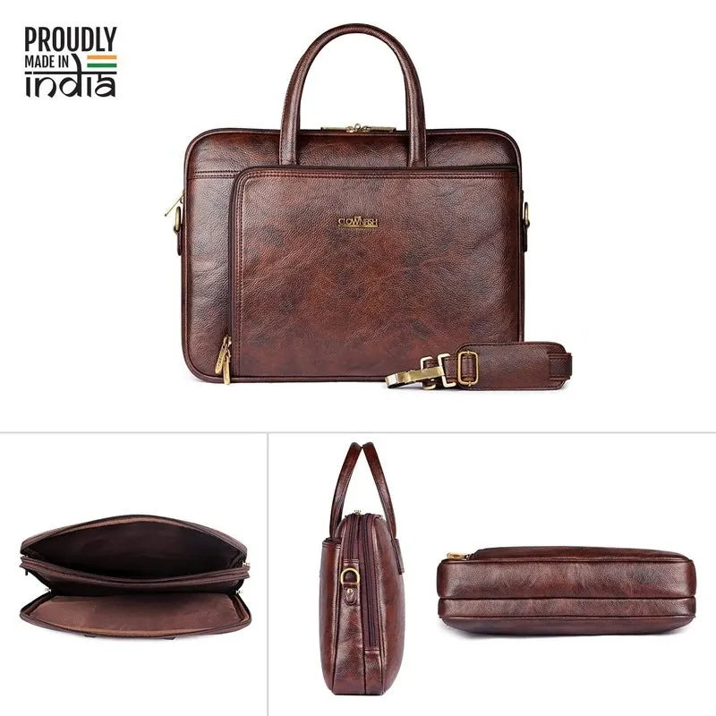 Clownfish Trident Series Laptop Briefcase - Water-Resistant Vegan Leather | 15.6 inch | Dark Brown