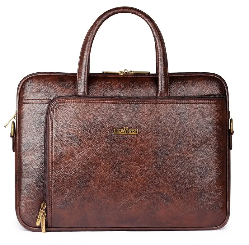 Clownfish Trident Series Laptop Briefcase - Water-Resistant Vegan Leather | 15.6 inch | Dark Brown