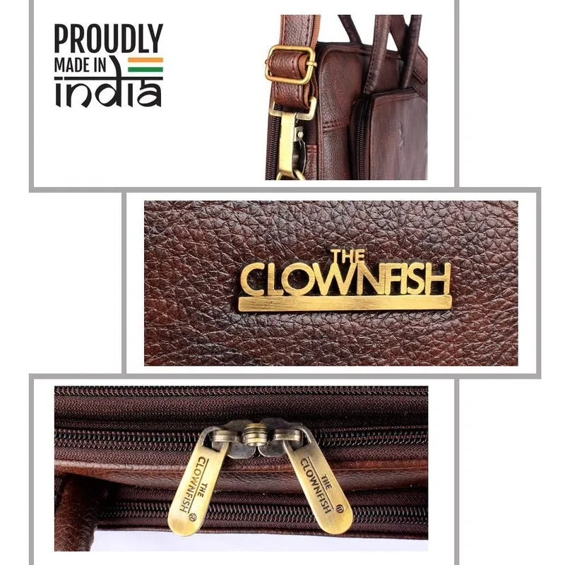 Clownfish Trident Series Laptop Briefcase - Water-Resistant Vegan Leather | 15.6 inch | Dark Brown