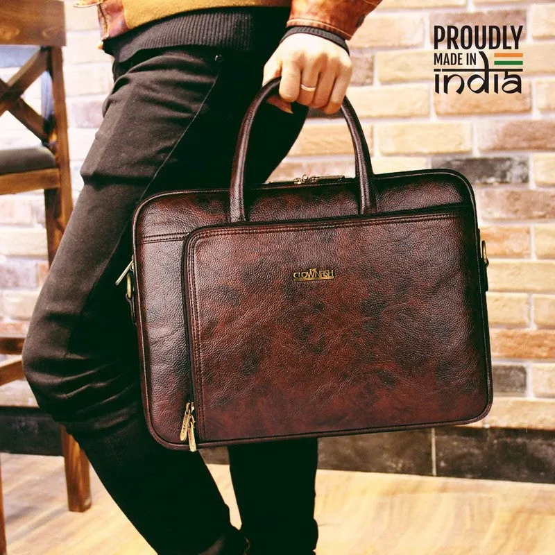 Clownfish Trident Series Laptop Briefcase - Water-Resistant Vegan Leather | 15.6 inch | Dark Brown