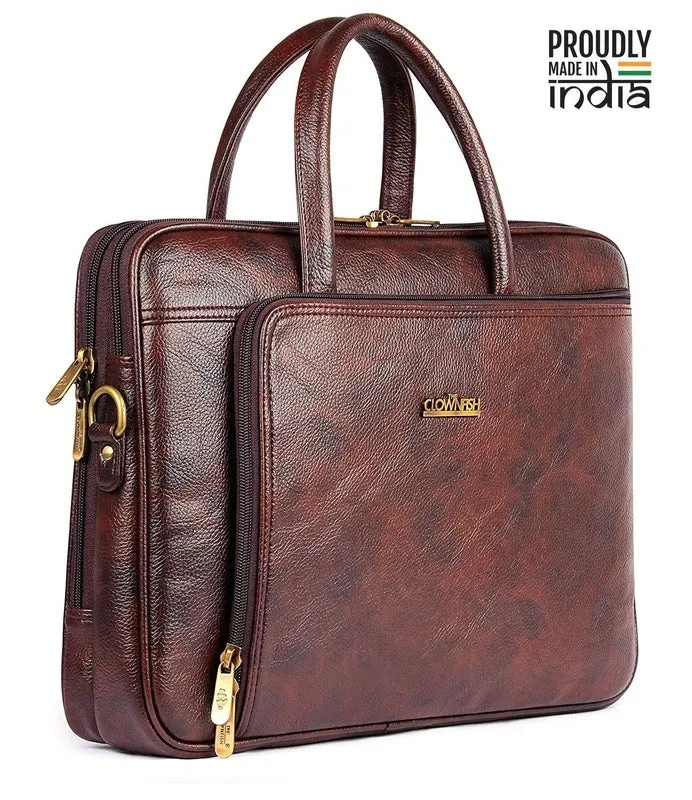 Clownfish Trident Series Laptop Briefcase - Water-Resistant Vegan Leather | 15.6 inch | Dark Brown