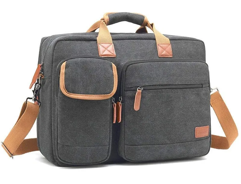CoolBELL 15.6 Inch Unisex Canvas Laptop Shoulder Messenger Bag - Water Resistant, Adjustable | Removable Strap | Grey