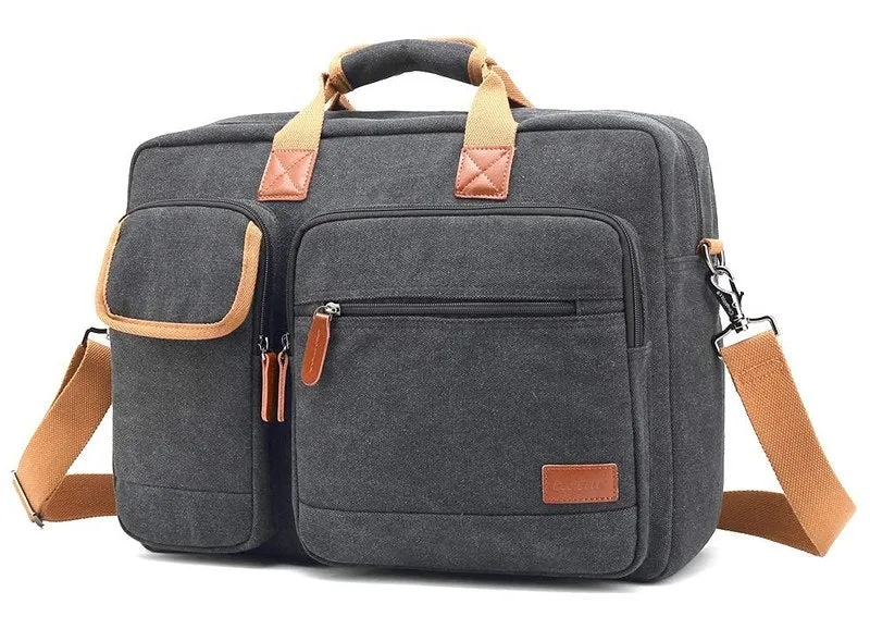CoolBELL 15.6 Inch Unisex Canvas Laptop Shoulder Messenger Bag - Water Resistant, Adjustable | Removable Strap | Grey