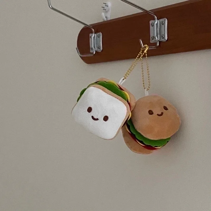 Cute Hamburger Plush Women's Bag Pendant Keychain