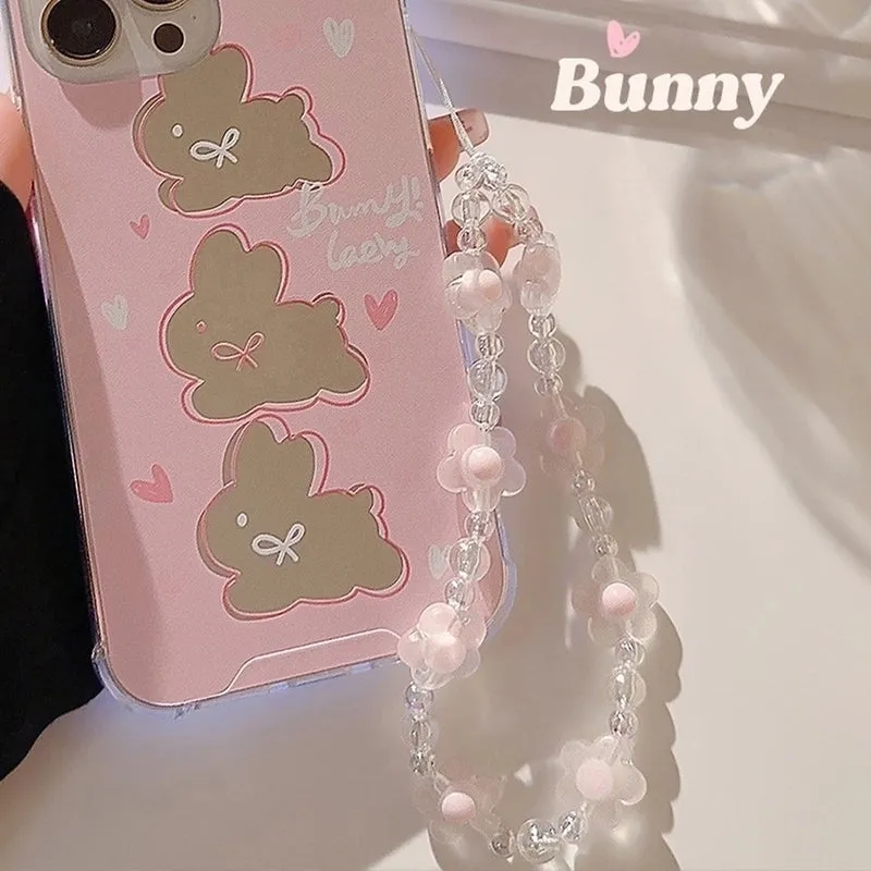 Cute Heart Shape Flower Pc Silica Gel Soft Clay Inlay Artificial Pearls Women's Mobile Phone Chain 1 Piece