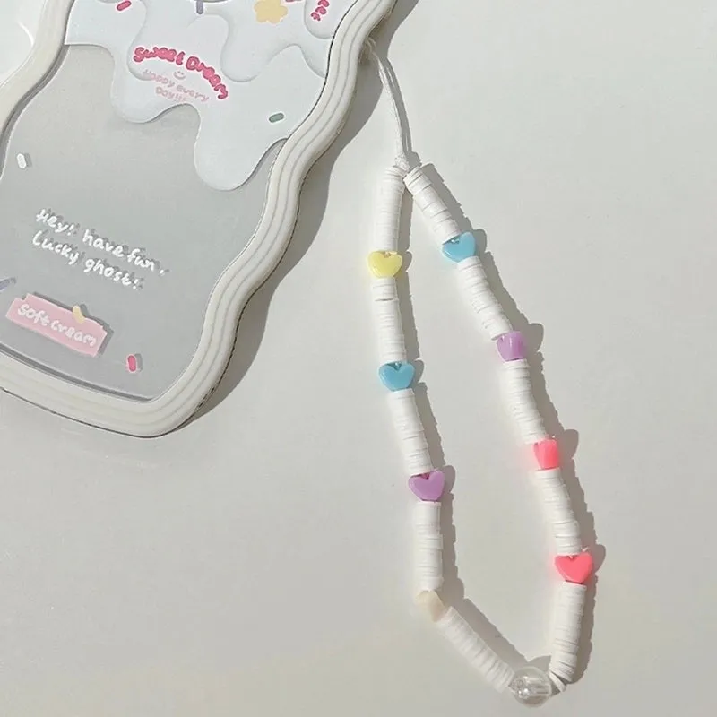 Cute Heart Shape Flower Pc Silica Gel Soft Clay Inlay Artificial Pearls Women's Mobile Phone Chain 1 Piece