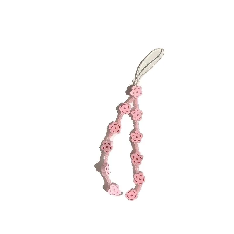 Cute Heart Shape Flower Pc Silica Gel Soft Clay Inlay Artificial Pearls Women's Mobile Phone Chain 1 Piece