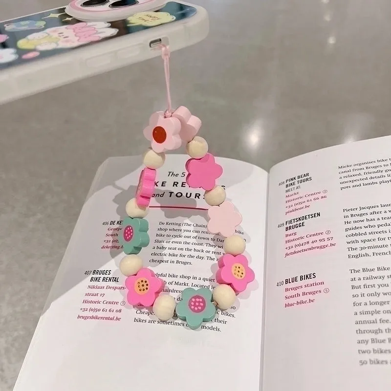 Cute Heart Shape Flower Pc Silica Gel Soft Clay Inlay Artificial Pearls Women's Mobile Phone Chain 1 Piece