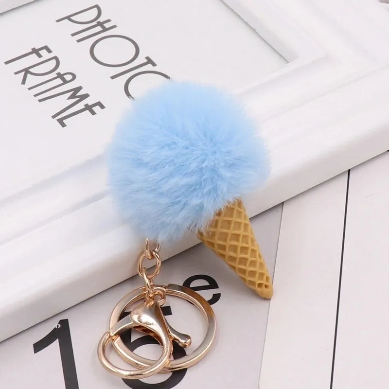 Cute Ice Cream Plush Women's Bag Pendant Keychain