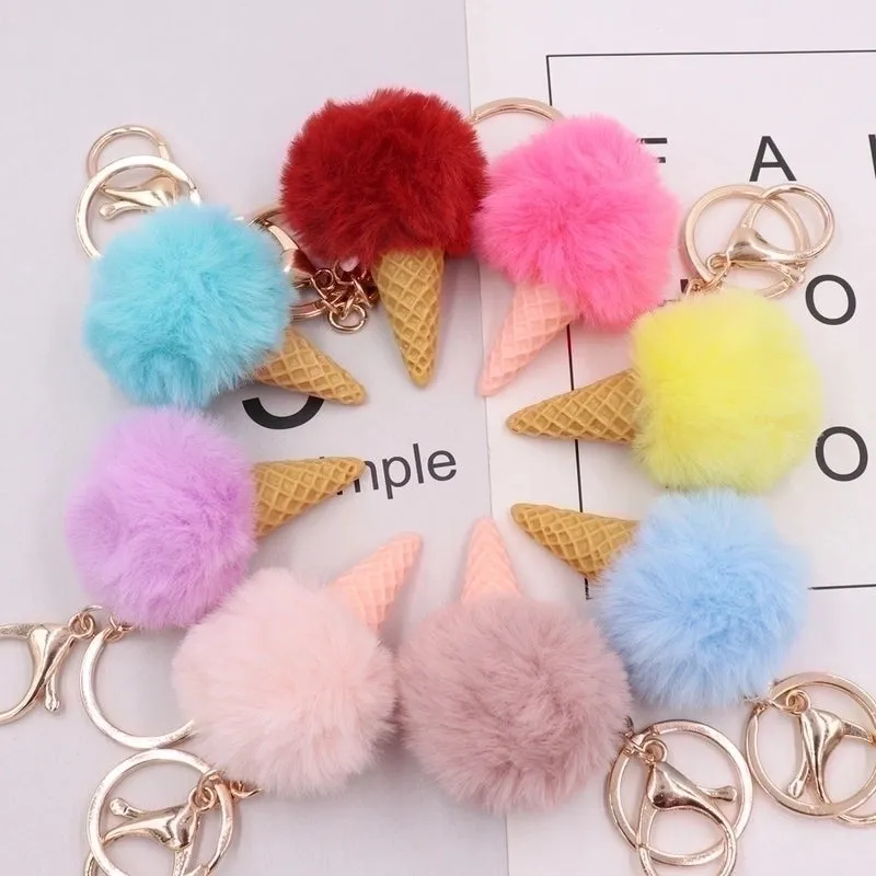 Cute Ice Cream Plush Women's Bag Pendant Keychain