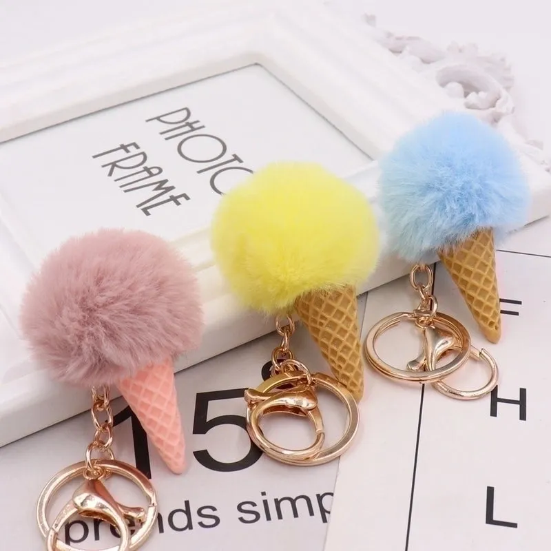 Cute Ice Cream Plush Women's Bag Pendant Keychain