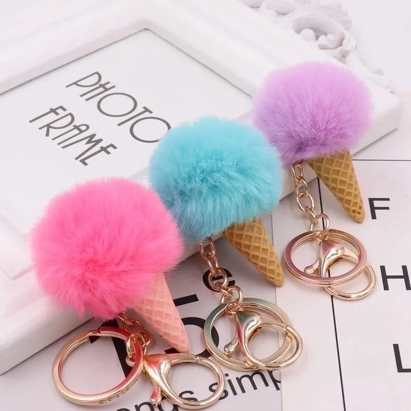 Cute Ice Cream Plush Women's Bag Pendant Keychain
