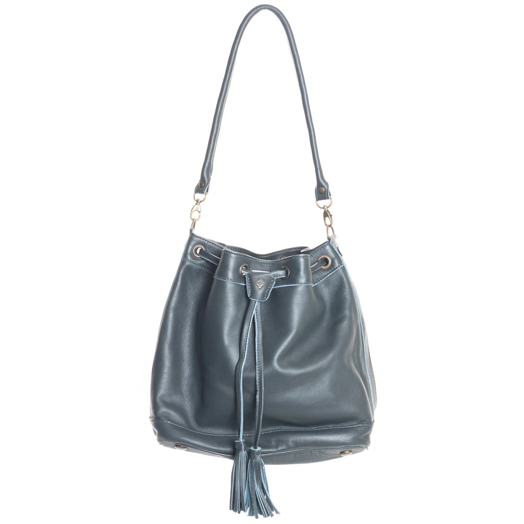 DRAWSTRING BUCKET BAG - FULL LEATHER - SLATE