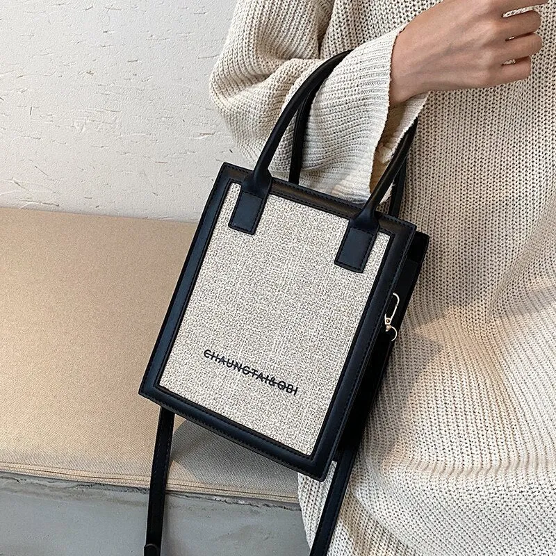 Fashion Box Shape Panelled Shoulder Bag Cell Phone Bag Tote Bags for Women Luxury Designer Handbags Purses Crossbody Sac A Main