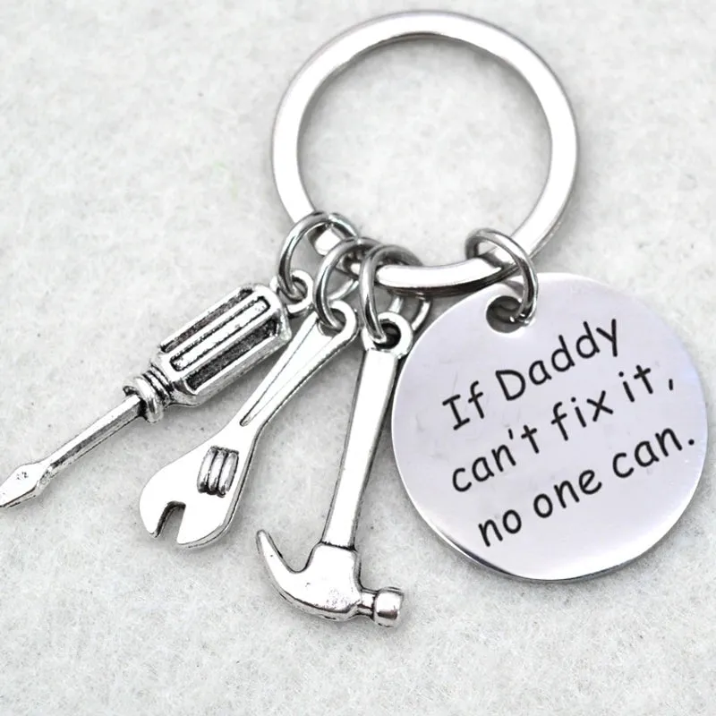 Father's Day Gift Letter Stainless Steel Hammer Wrench Screwdriver Key Ring