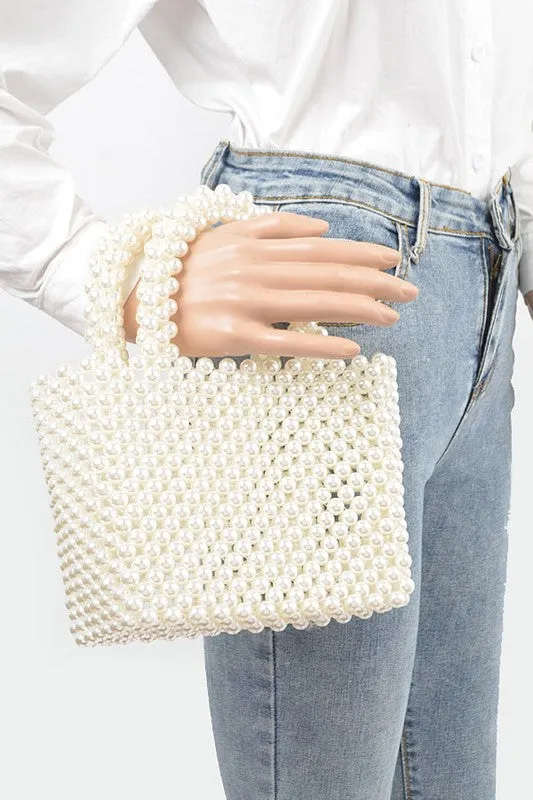 Faux Pearl Braided Iconic Basket Top Handle Clutch