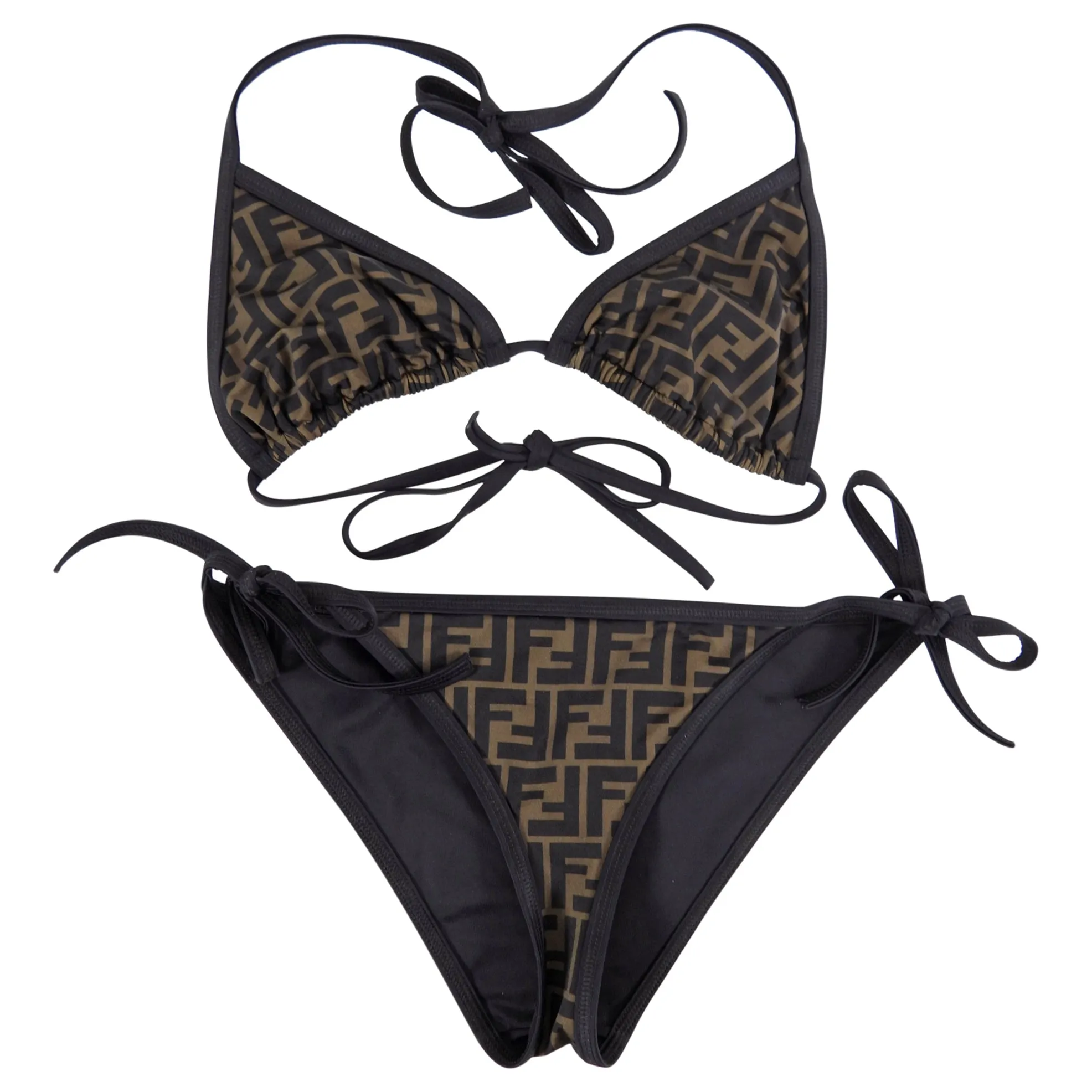 Fendi Brown and Brown FF Zucca Logo Bikini - IT40 / USA 4 / S