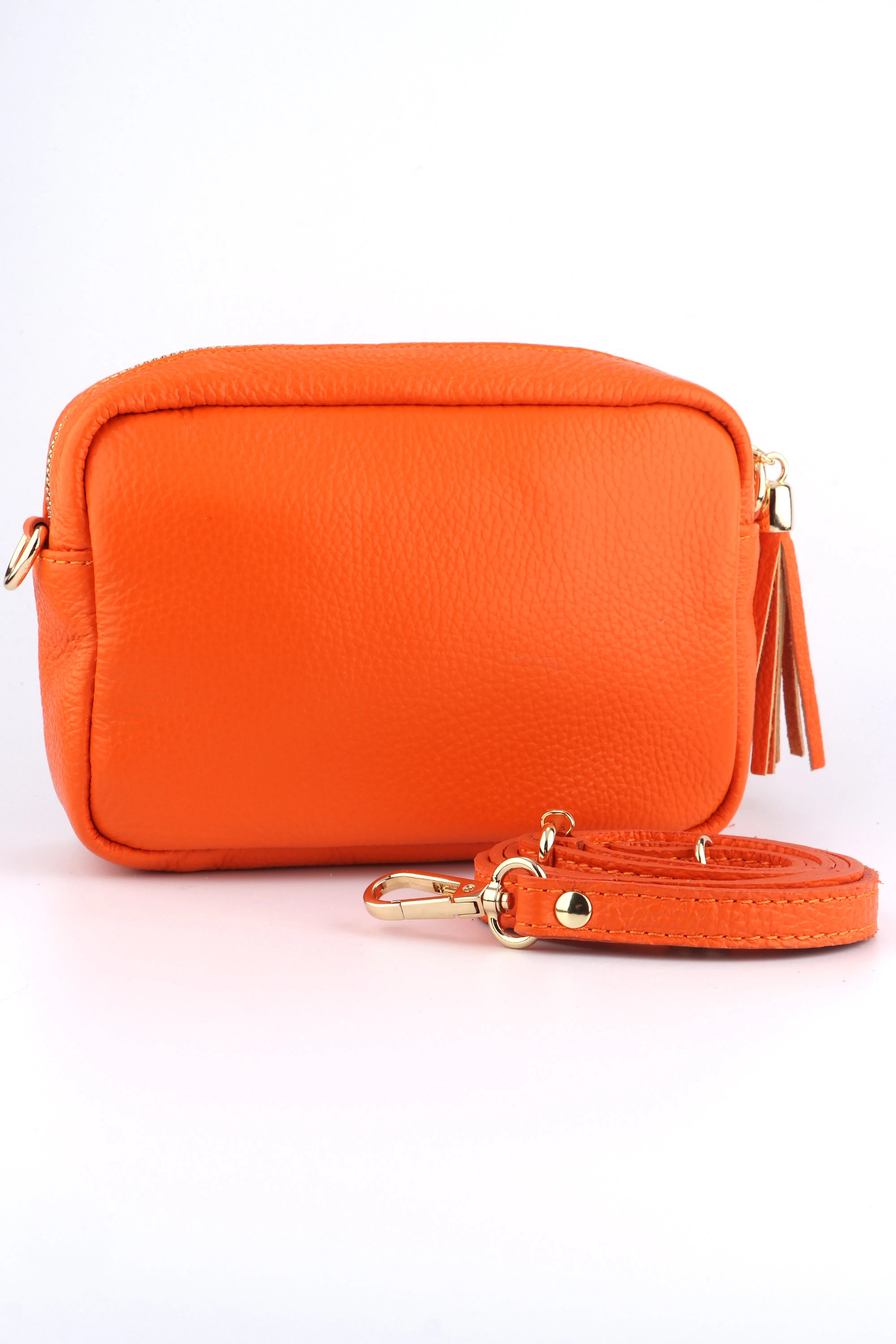 Fleur - Italian Leather Crossbody Bag - Orange, Pebbled