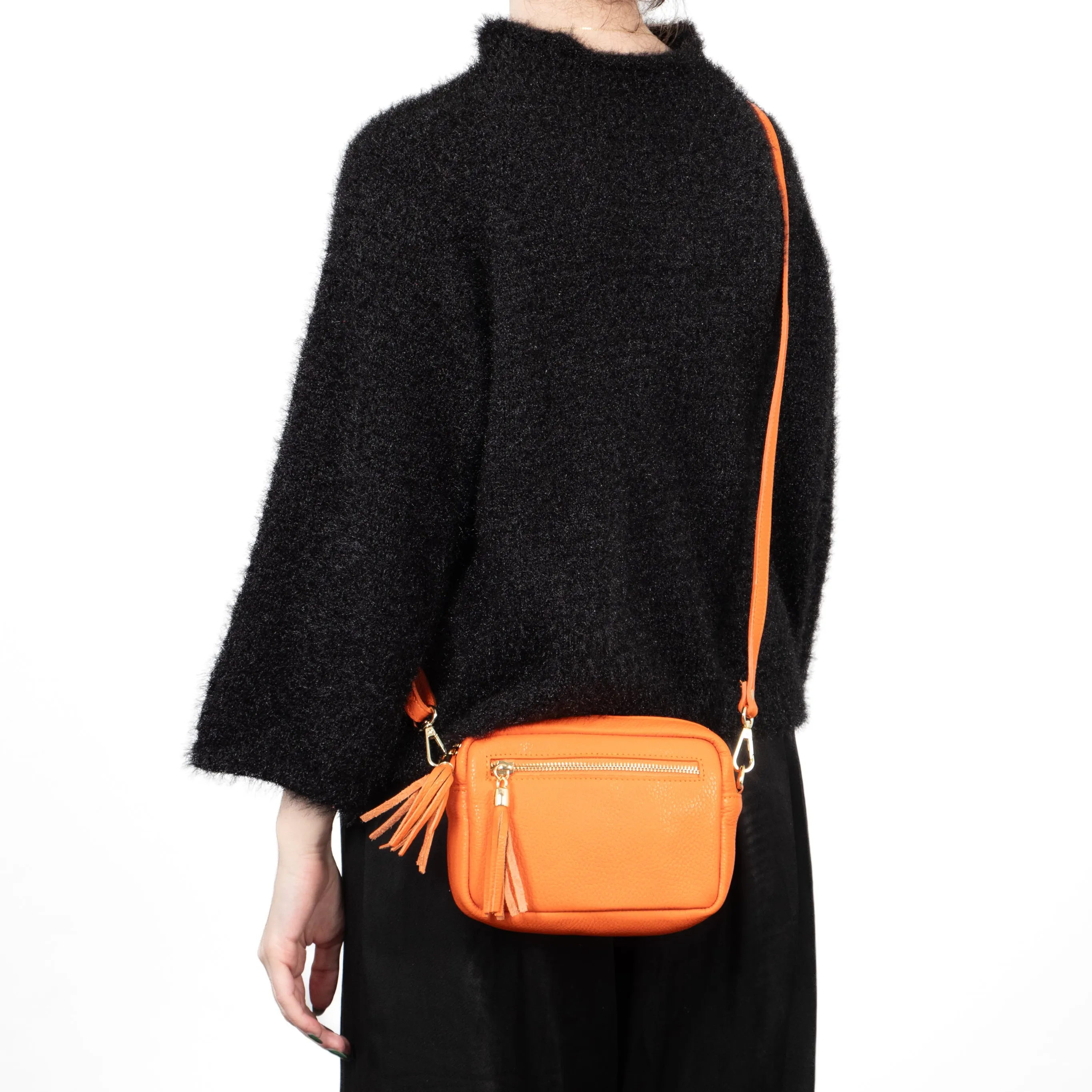 Fleur - Italian Leather Crossbody Bag - Orange, Pebbled