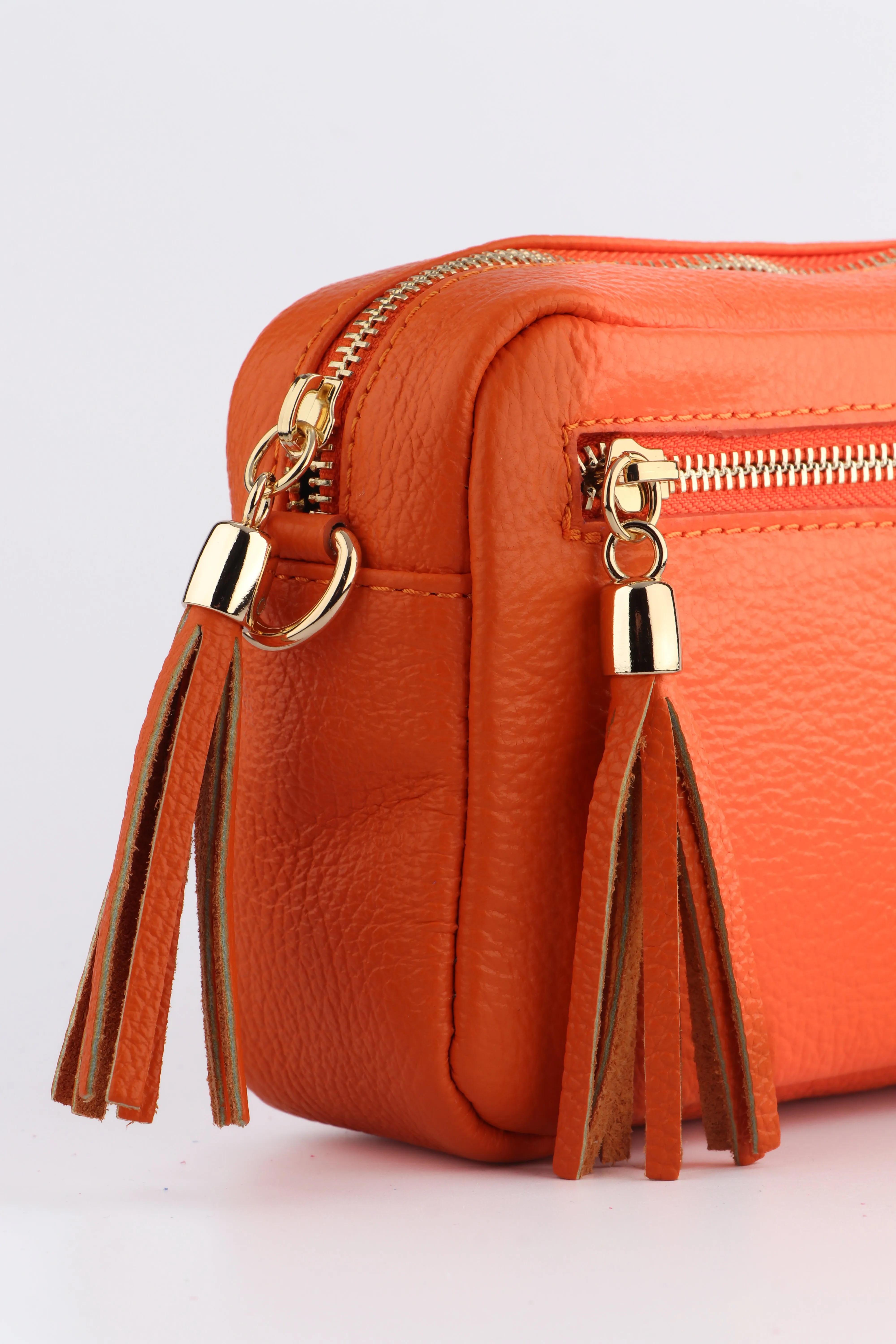 Fleur - Italian Leather Crossbody Bag - Orange, Pebbled