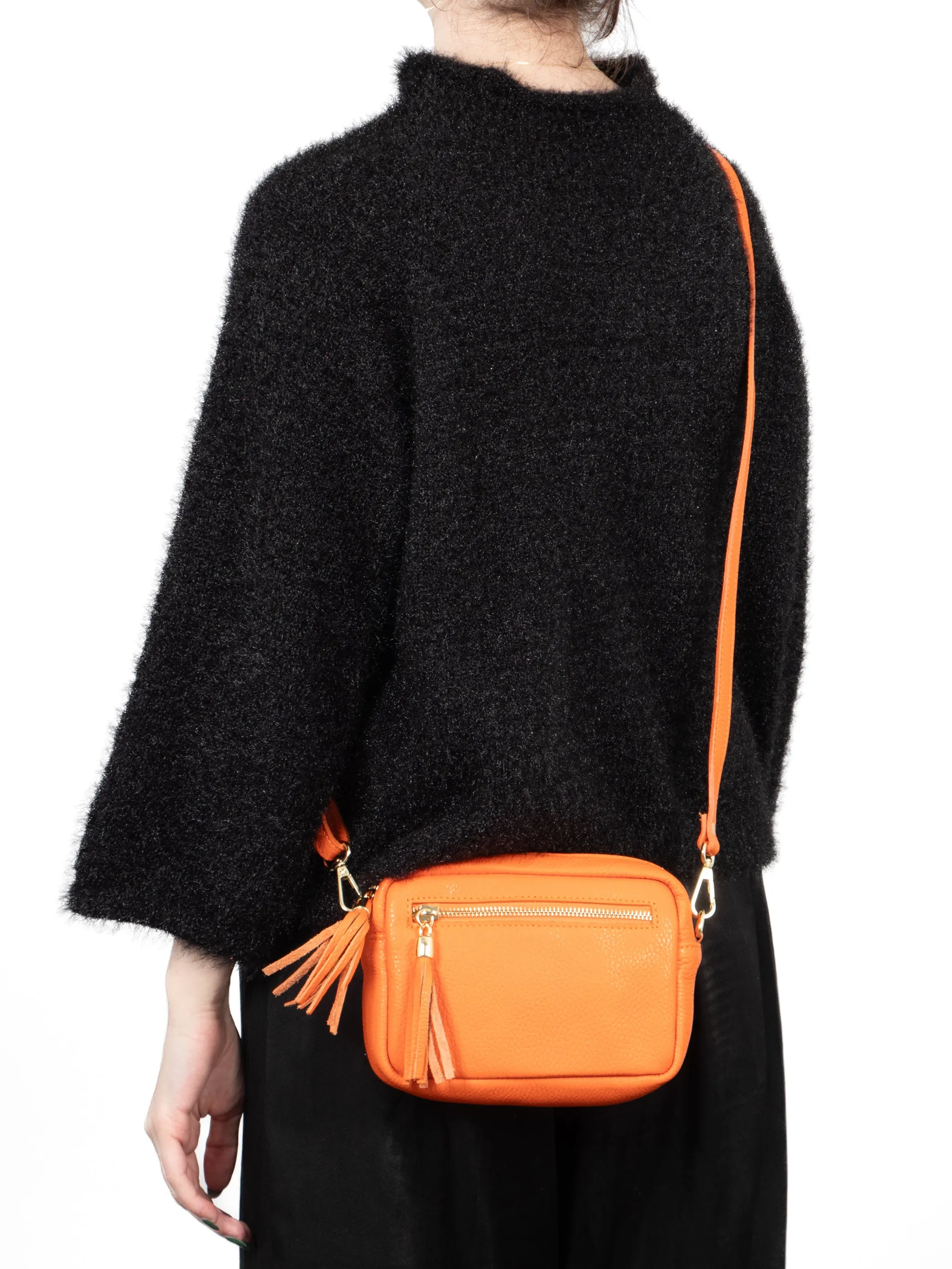 Fleur - Italian Leather Crossbody Bag - Orange, Pebbled