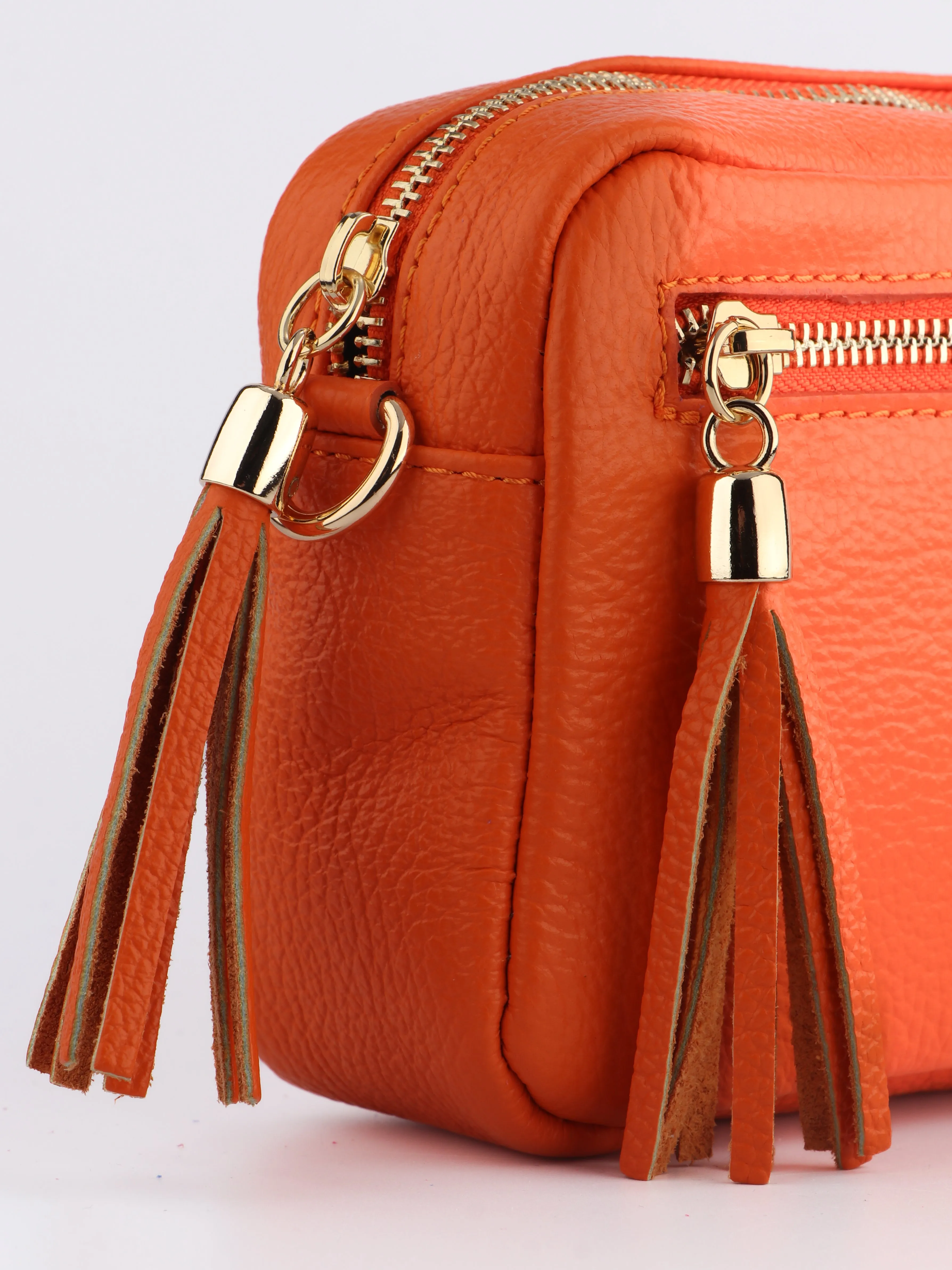Fleur - Italian Leather Crossbody Bag - Orange, Pebbled