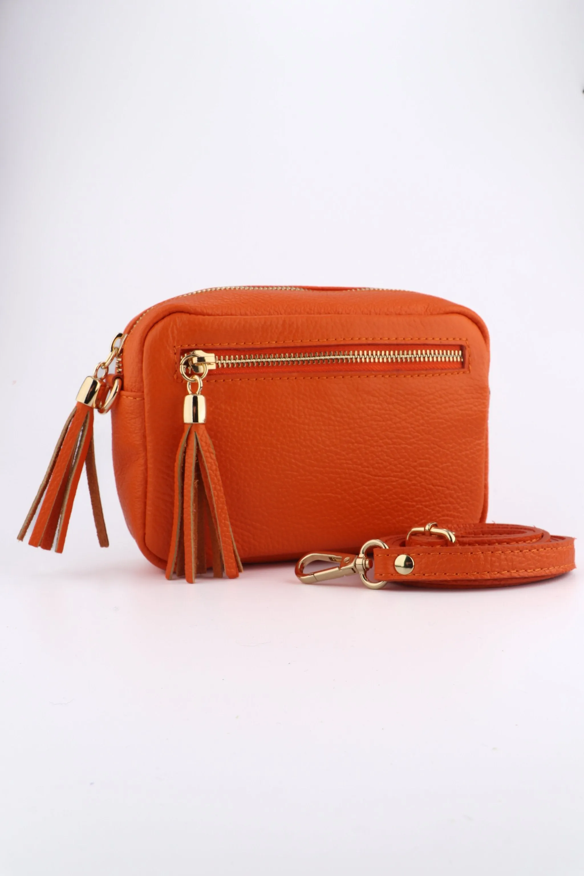 Fleur - Italian Leather Crossbody Bag - Orange, Pebbled