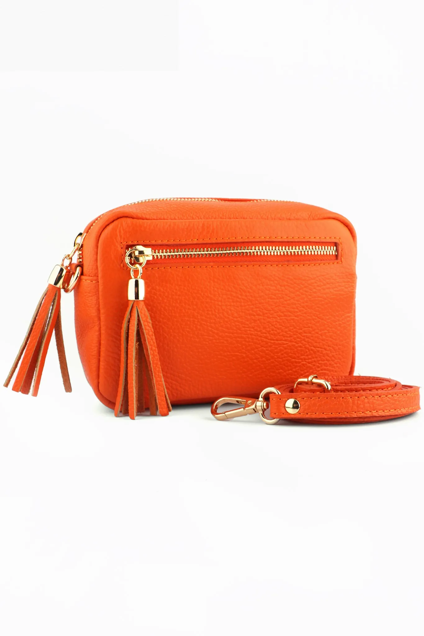 Fleur - Italian Leather Crossbody Bag - Orange, Pebbled