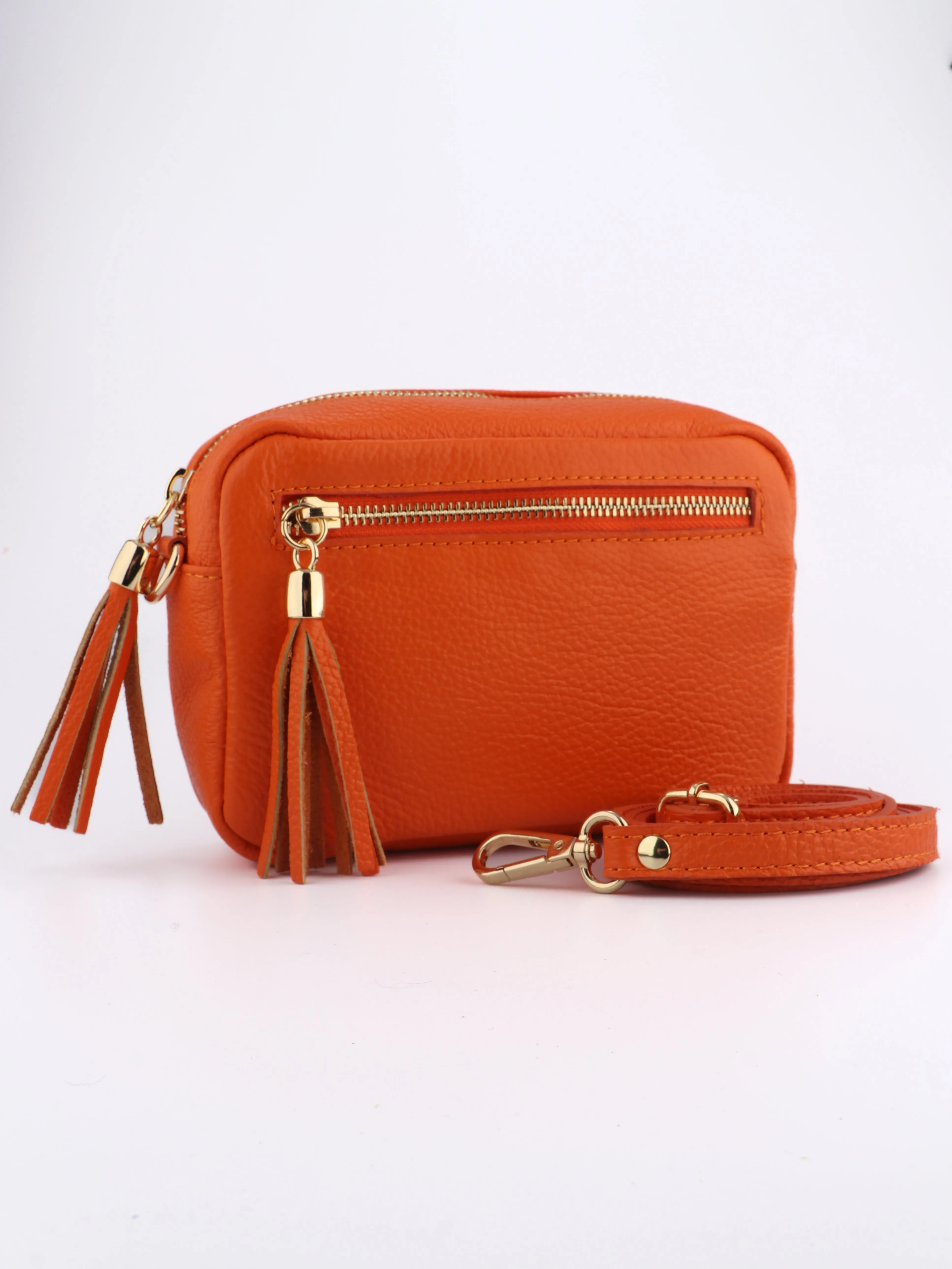 Fleur - Italian Leather Crossbody Bag - Orange, Pebbled